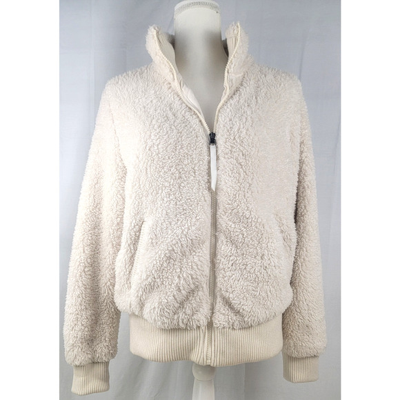 Betsey Johnson Performance Sherpa Fleece Bomber Jacket Cream White Zip Up XL - Picture 1 of 9